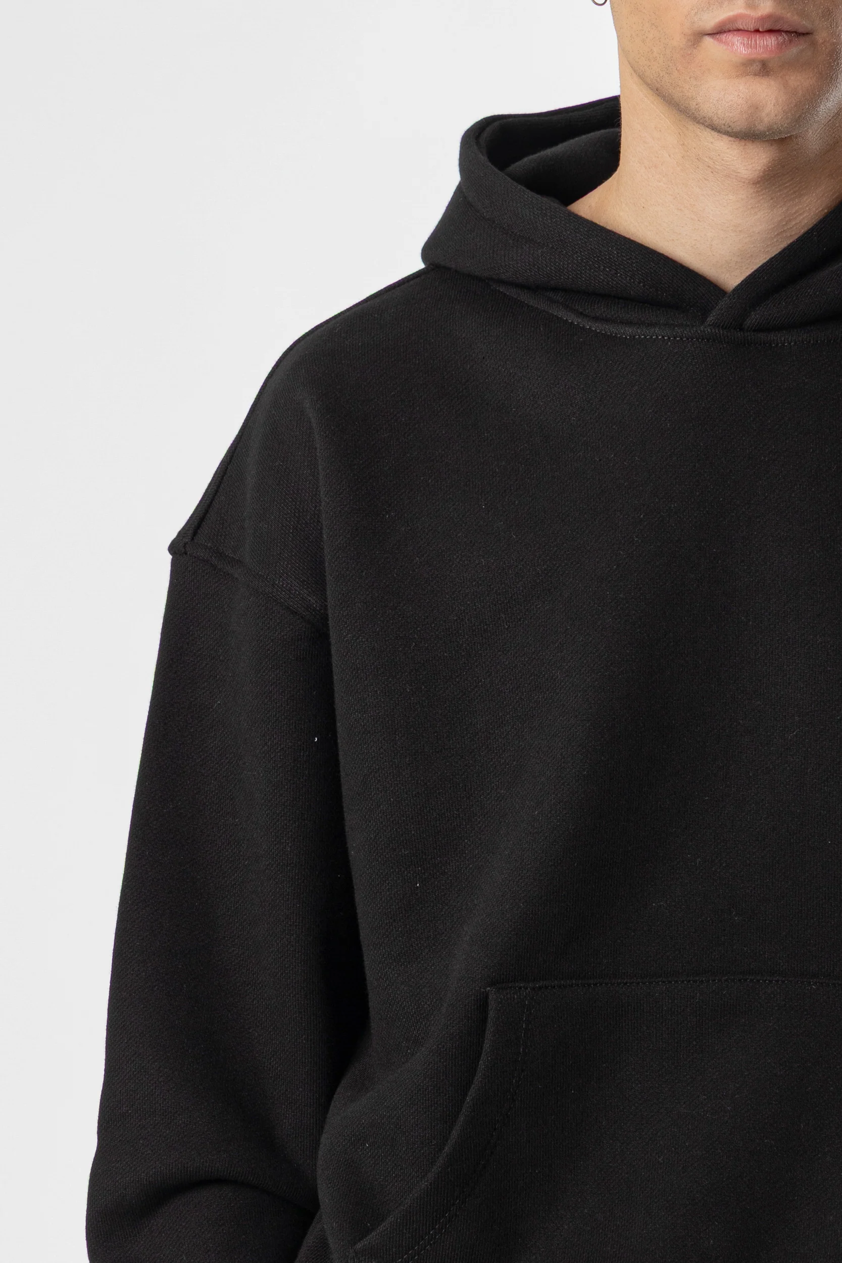 Hoodie Cropped Blanks 500GSM Black - Image 7
